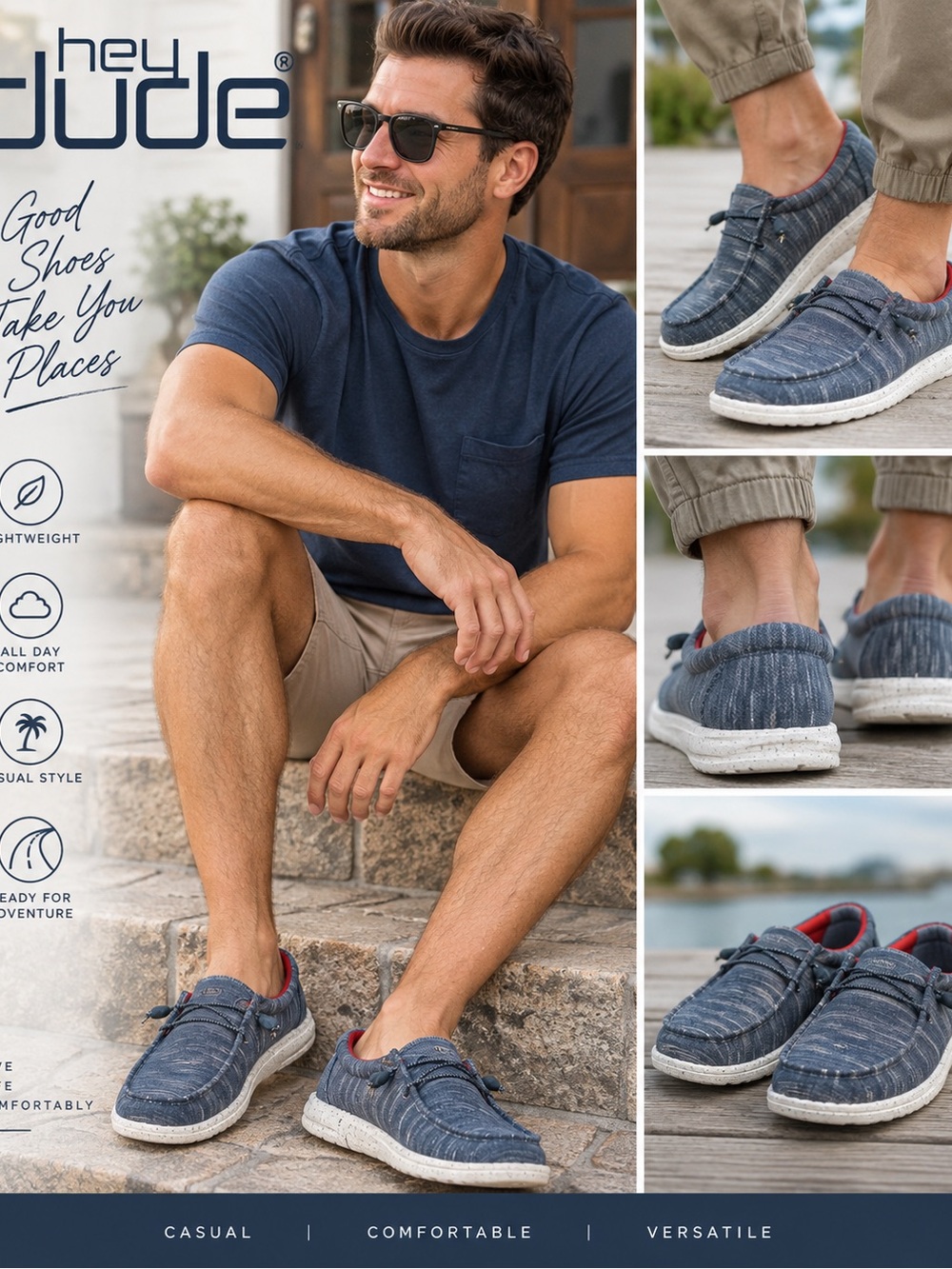 Hey Dude Delray Men’s 6.5 Women’s 8 Blue Textile Boat Shoes Lightweight Loafers